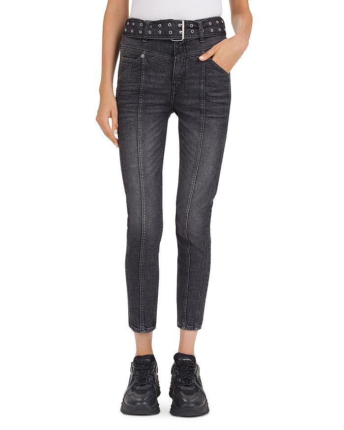 THE KOOPLES PANELED MID-RISE CROPPED SKINNY JEANS IN BLACK WASHED,FJEA19027J