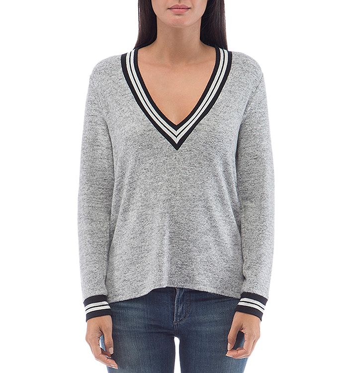 B Collection By Bobeau Val Cozy Varsity Top In Heather Gray