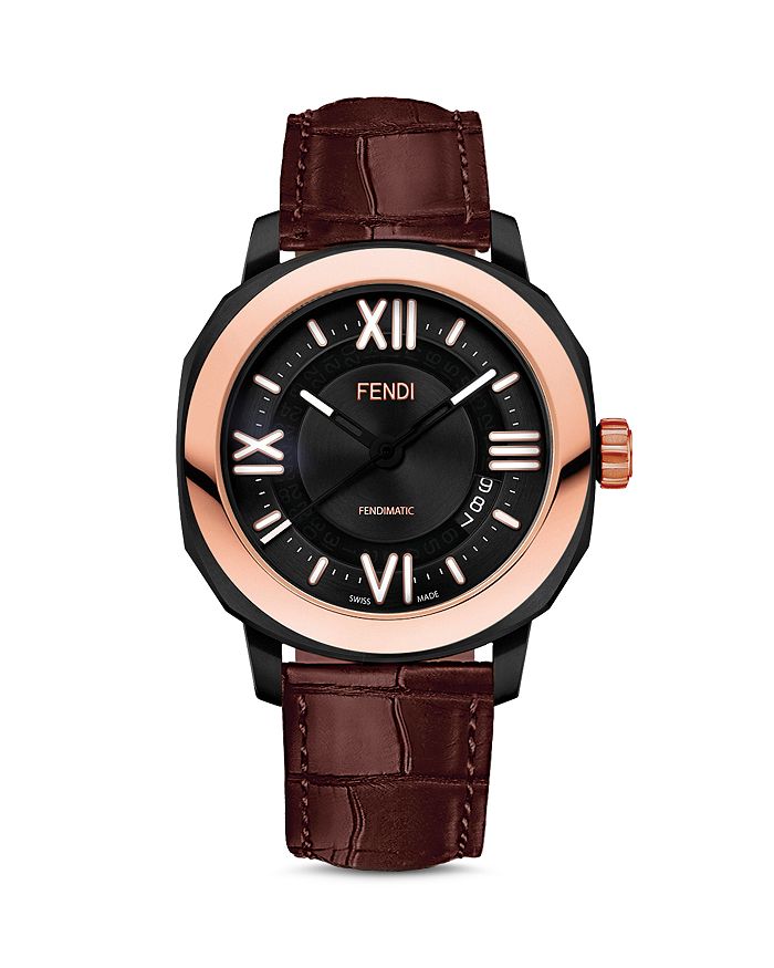 Fendi Selleria Watch, 42mm In Black/rose Gold
