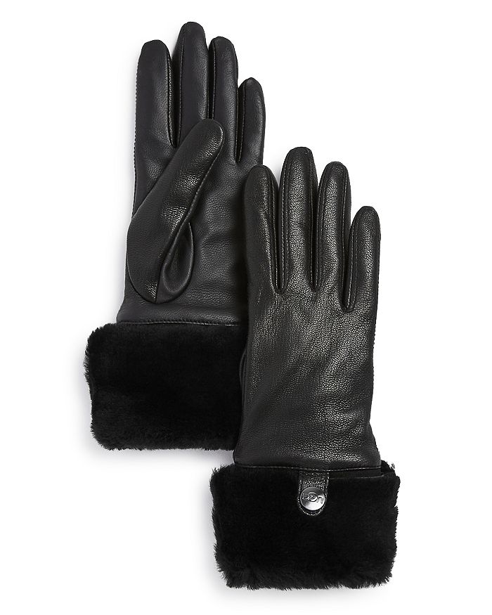 UGG SHEARLING-CUFF LEATHER TECH GLOVES,18805