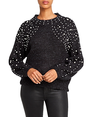 Aqua Embellished Balloon-sleeve Sweater - 100% Exclusive In Black