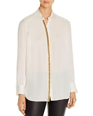 ELIE TAHARI FELICE BEADED-TRIM SILK BLOUSE,ER10N519
