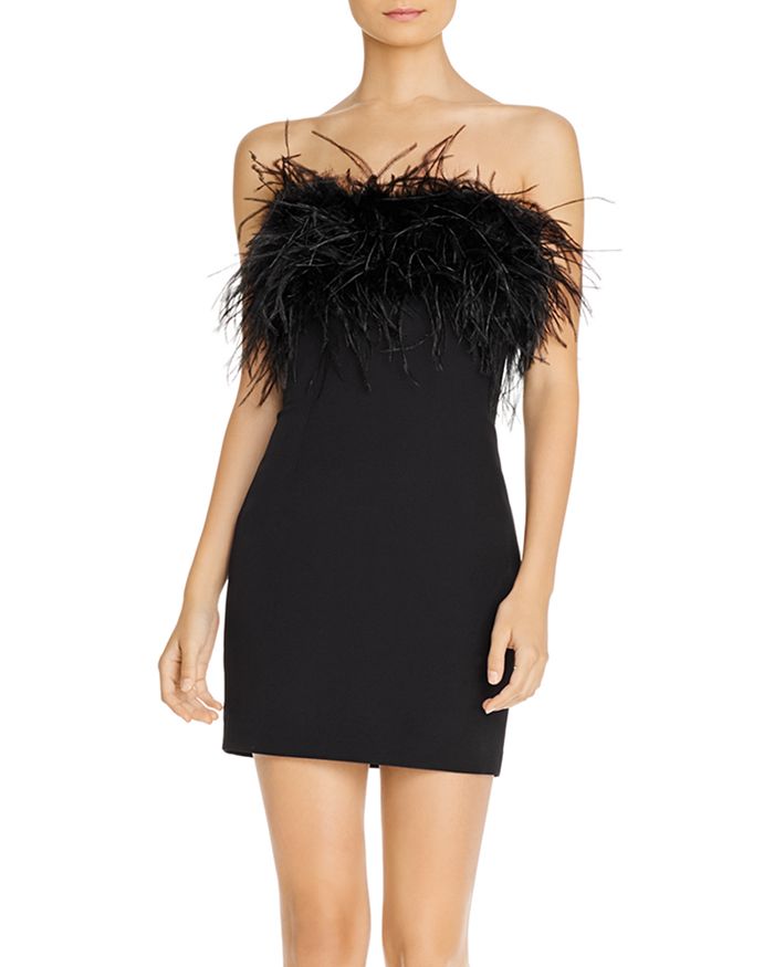 Bardot Faux-Feather Trim Strapless Dress | Bloomingdale's