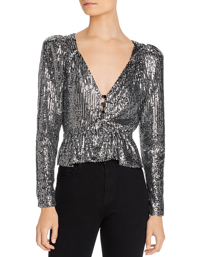 Rahi Brit Puff-sleeve Sequined Top In Silver