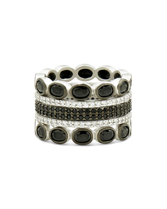FREIDA ROTHMAN INDUSTRIAL FINISH FIVE-STACK RING IN RHODIUM-PLATED STERLING SILVER,IFPKZBKR47-6