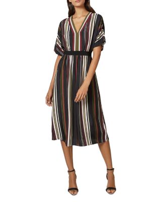 BTFBM Women Summer Dresses Short Sleeve V Neck Striped Dress Ribbed Knit Midi Dress Wedding Guest Dresses(Royal Blue,Medium