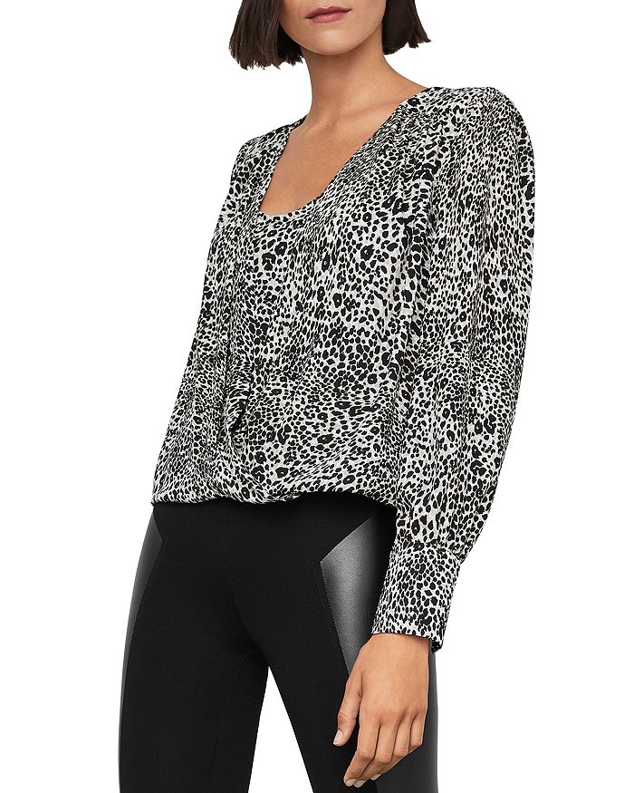 Bcbgmaxazria Animal Print High/low Top In Optic White