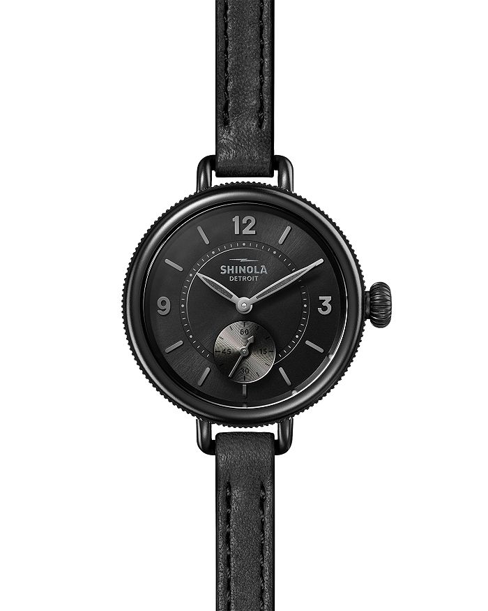 SHINOLA THE BIRDY SUBSECOND BLACK LEATHER STRAP WATCH, 34MM,S0120161960