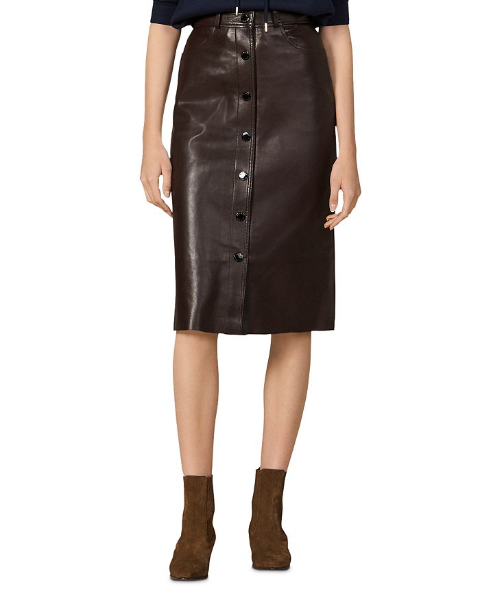 Sandro Nooda Leather Midi Skirt Bloomingdale s