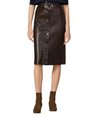 Sandro nooda leather midi skirt sale