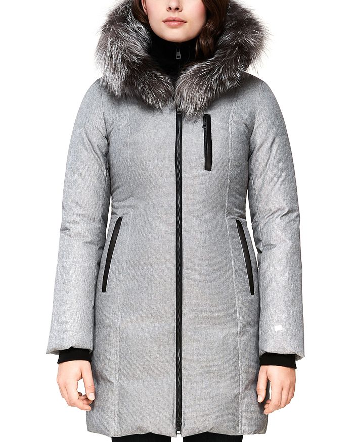 Soia & Kyo Christy Fox Fur Trim Down Coat In Ash/silver Fur