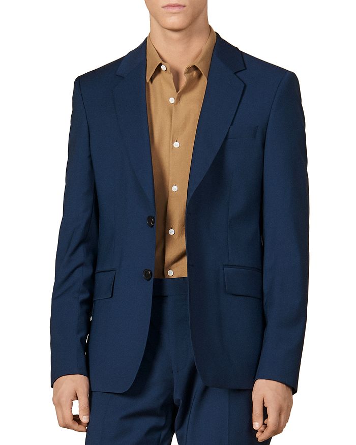 Sandro Formal Italian 110's Slim Fit Suit Jacket In Petrol Blue