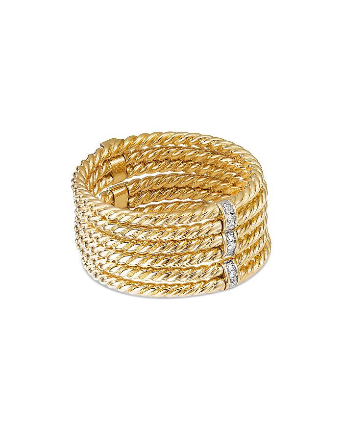 David Yurman 18k Yellow Gold Origami Six-row Cable Ring With Diamonds ...