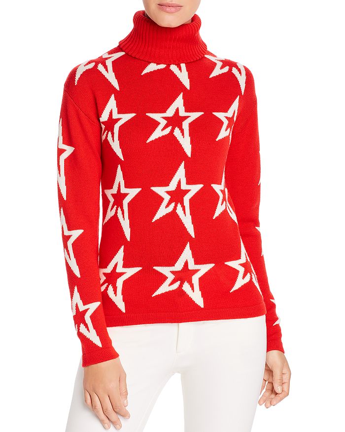 Perfect Moment Stardust Star-intarsia Roll-neck Wool Sweater In Red/ Snow White Star