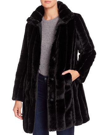 Via Spiga Reversible Vertical-Grooved Faux Fur Coat | Bloomingdale's
