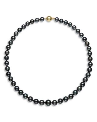 Tahitian Black Cultured Pearl Strand Necklace in 14K Yellow Gold, 18" 