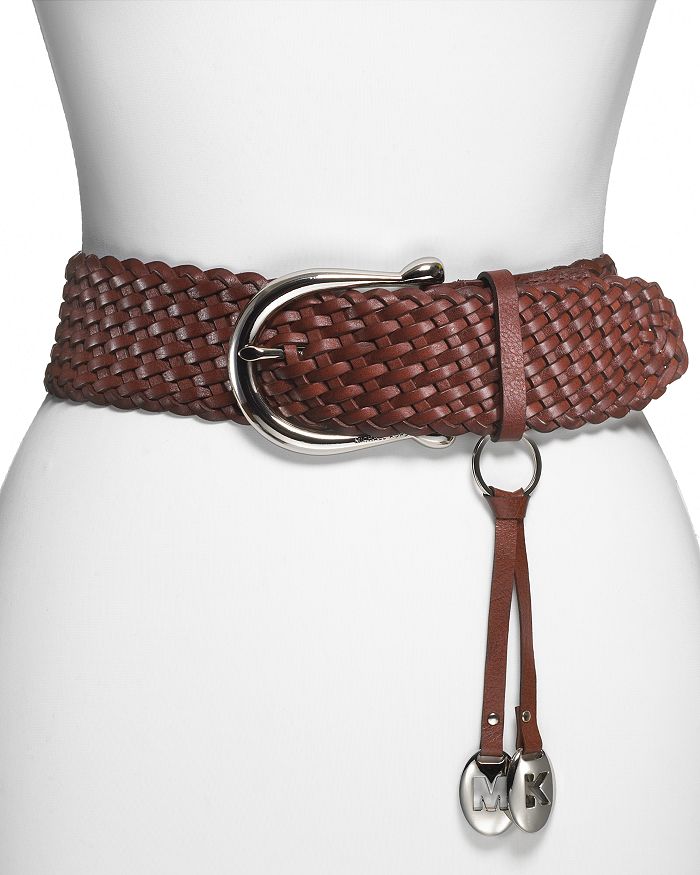 Michael Kors Women's Braided Leather Dress Belt Brown Size Regular