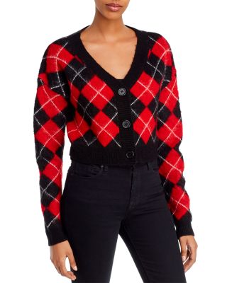 VOX LUX - Fuzzy Cropped Argyle Cardigan Sweater