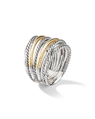 Sterling Silver & 18K Yellow Gold Crossover Wide Ring, 8