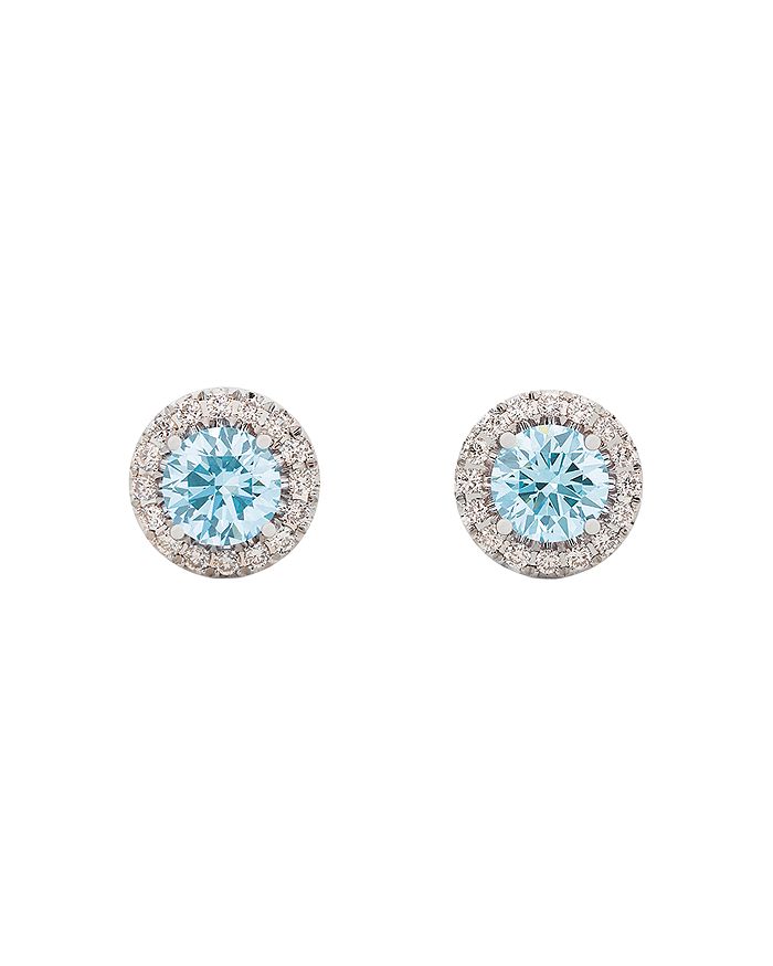 Lightbox Jewelry Halo Lab-grown Diamond Stud Earrings In White/blue