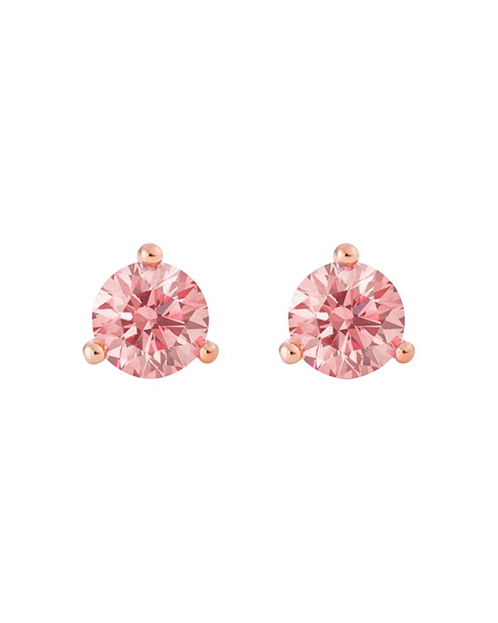 Lightbox Jewelry Solitaire Lab-grown Diamond Stud Earrings In Pink/white