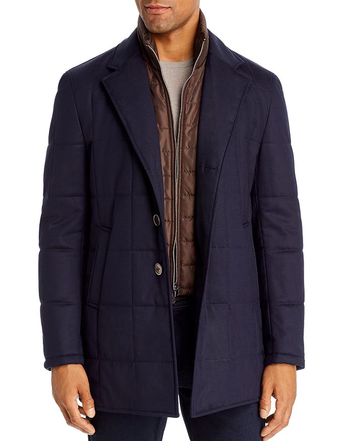 Zanella Quilted Car Coat With Bib In Navy