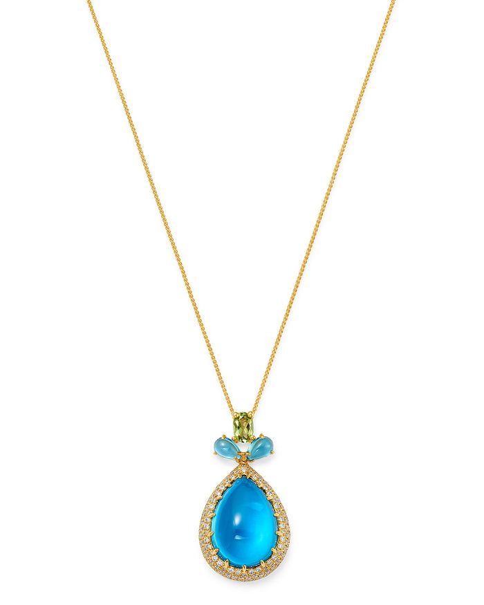 Bloomingdale's Swiss Blue Topaz, Peridot & Diamond Pendant Necklace In 14k Yellow Gold, 18 - 100% Exclusive In Blue/gold
