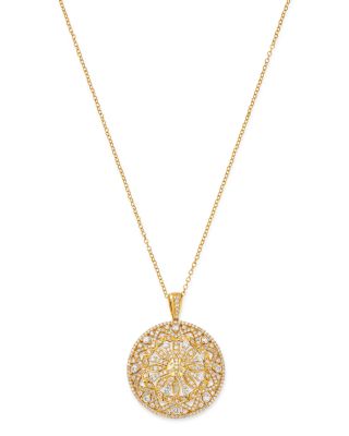 Bloomingdale's Diamond Medallion Pendant Necklace In 14K Yellow Gold, 1 ...