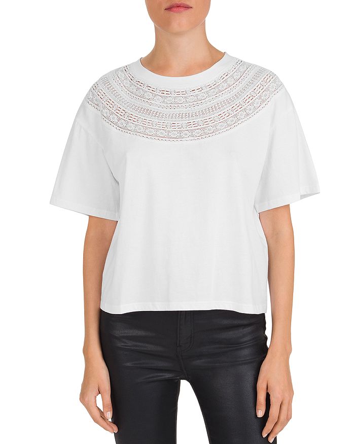THE KOOPLES LACE-INSET COTTON JERSEY TEE,FTSC19016K