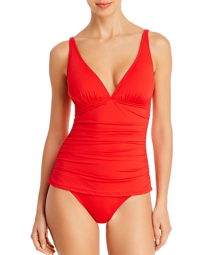Tommy Bahama Pearl Solids V Neck One Piece Swimsuit In Air Kiss Red