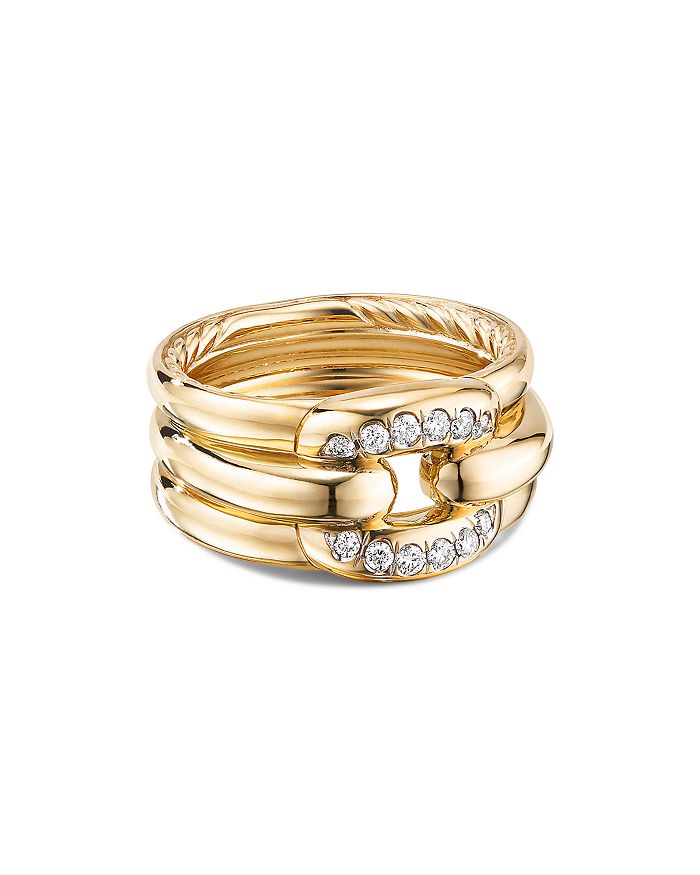David Yurman 18k Yellow Gold Thoroughbred Cushion Link Ring With Diamonds In White/gold