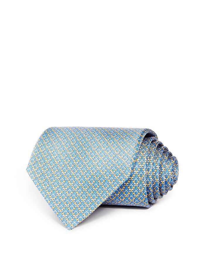 Shop Ferragamo Salvatore  Mini Linked Gancini Silk Classic Tie In Royal/yellow