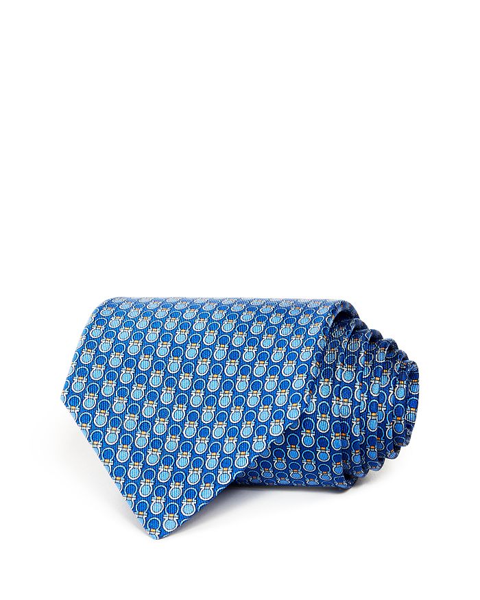 Ferragamo Contrast Gancini Silk Classic Tie In Azure