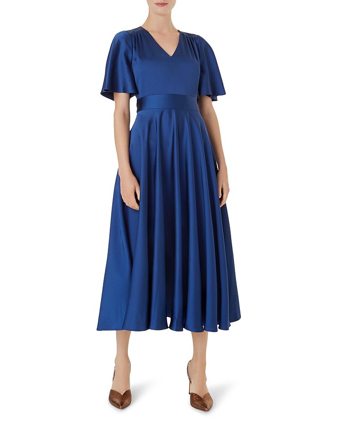 Hobbs London Angelina Satin Fit-and-flare Dress In Regal Blue | ModeSens
