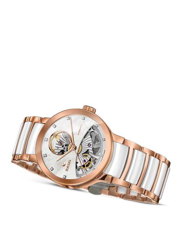 Shop Rado Centrix Watch, 33mm In White/rose Gold