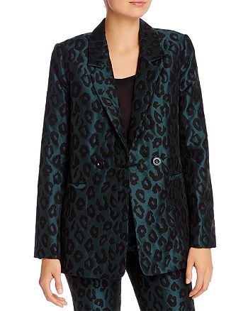Anine Bing Madeleine Emerald Leopard Jacquard Blazer | Bloomingdale's