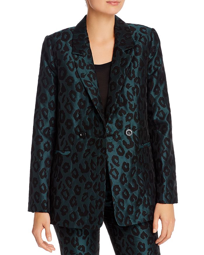 Anine Bing Madeleine Double-breasted Leopard-jacquard Blazer In Leopard