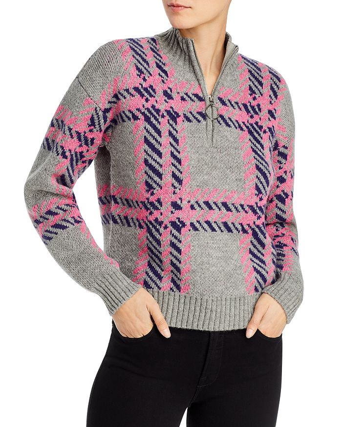 Aqua Plaid Quarter-zip Sweater - 100% Exclusive In Gray/pink/blue