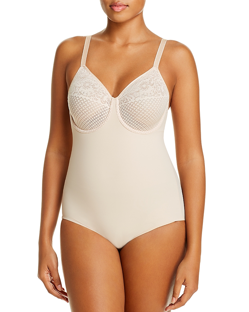 Wacoal Visual Effects Mesh-top Bodysuit In Sand