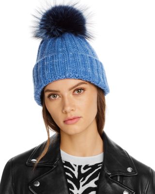 Kyi Kyi Fox Fur Pom-pom Rib-knit Beanie 