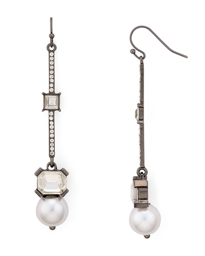 Aqua Crystal & Simulated Pearl Drop Earrings - 100% Exclusive In Gunmetal/white