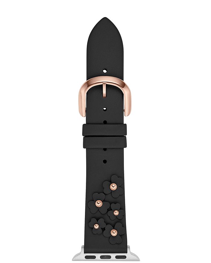 KATE SPADE KATE SPADE NEW YORK FLORAL APPLIQUE BLACK LEATHER BAND FOR APPLE WATCH, 38MM & 40MM,KSS0045