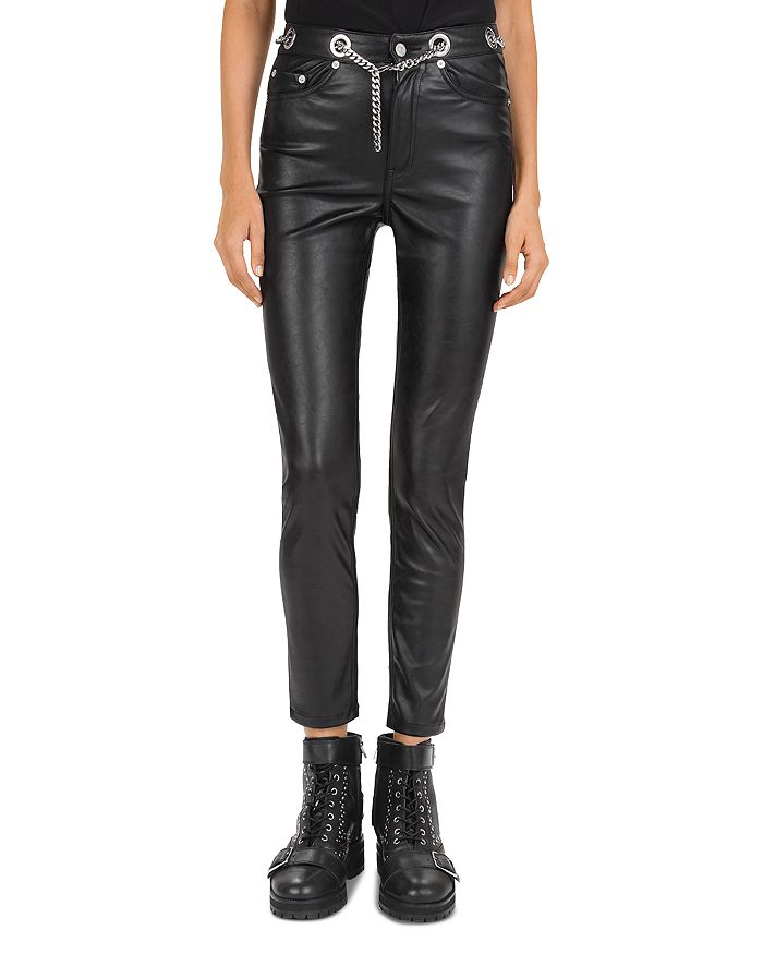 THE KOOPLES LIZZY MID-RISE FAUX-LEATHER JEANS IN BLACK,FJEA19025J