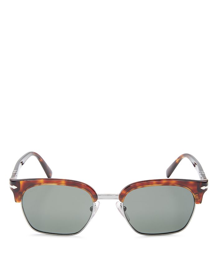 Persol Men's Clubmaster Polarized Square Sunglasses, 53mm In Gunmetal/havana/polarized Green