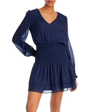 AQUA Metallic Smocked Mini Dress - 100% Exclusive | Bloomingdale's