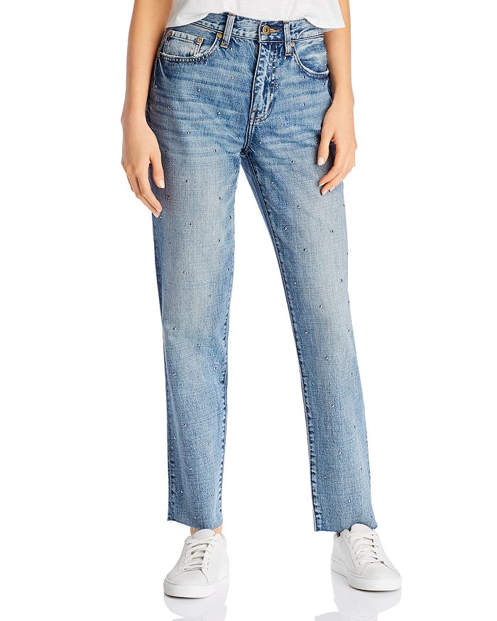 Pistola Presley High-rise Studded Straight-leg Jeans In Rocksteady Blue