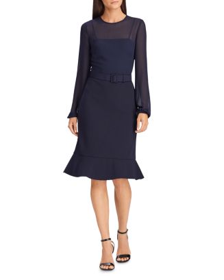 Ralph Lauren Georgette & Jersey Fluted Dress | Bloomingdale's