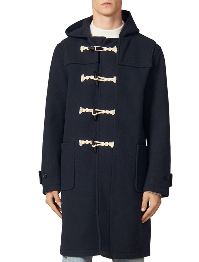 Sandro Duffle Coat In Navy Blue | ModeSens