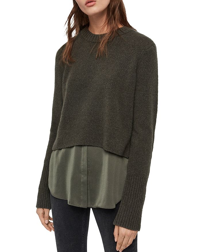 Allsaints Tierney Layered-look Sweater In Military Green