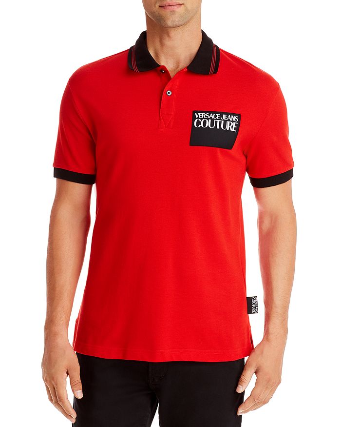 Versace Jeans Couture Logo Patch Regular Fit Polo In Racing Red
